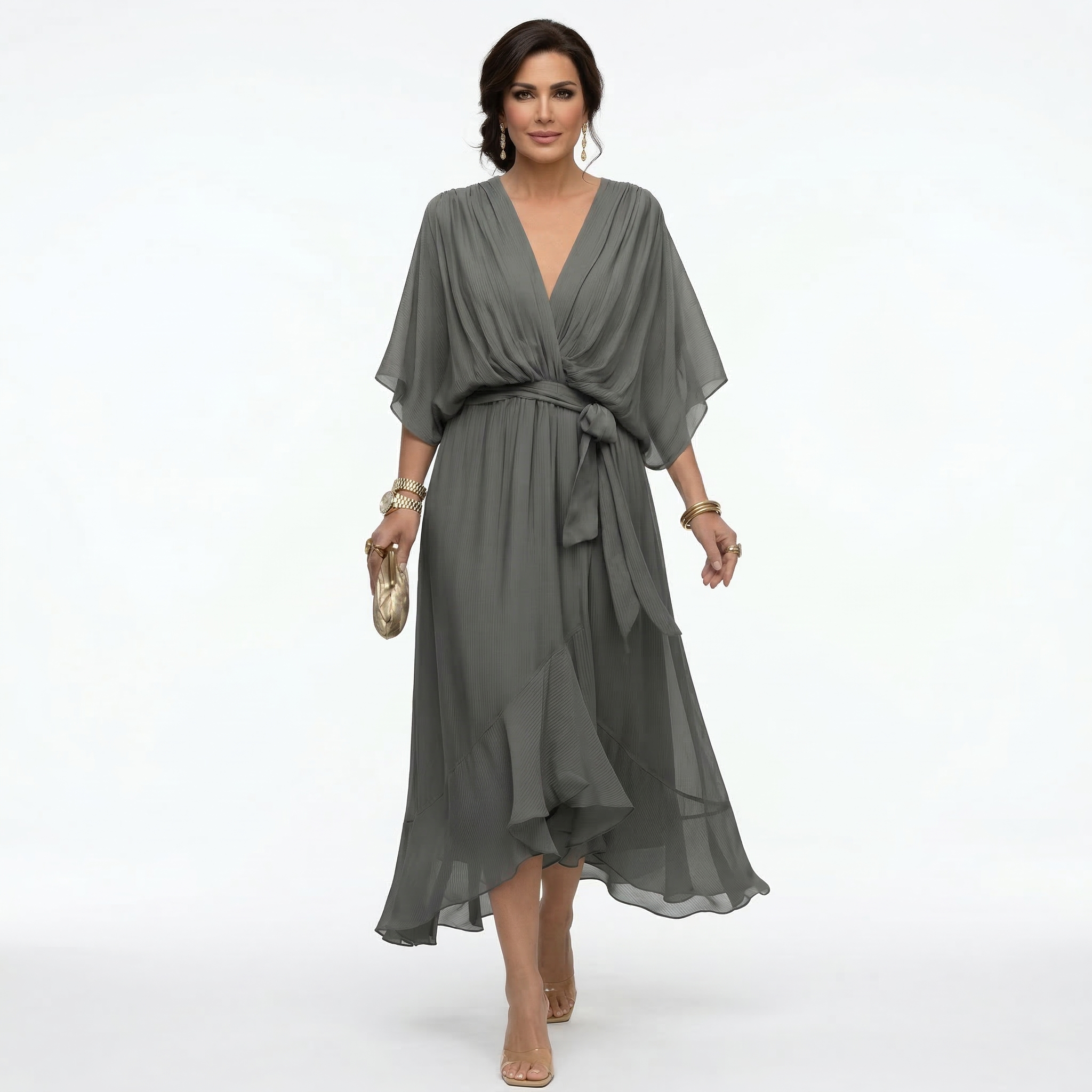 Margarida | Vestido Fluido con Volantes y Lazada