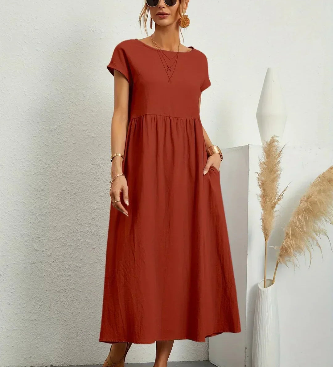 Inés | Vestido Midi de Algodón con Bolsillos