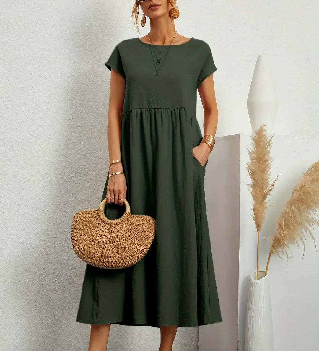 Inés | Vestido Midi de Algodón con Bolsillos