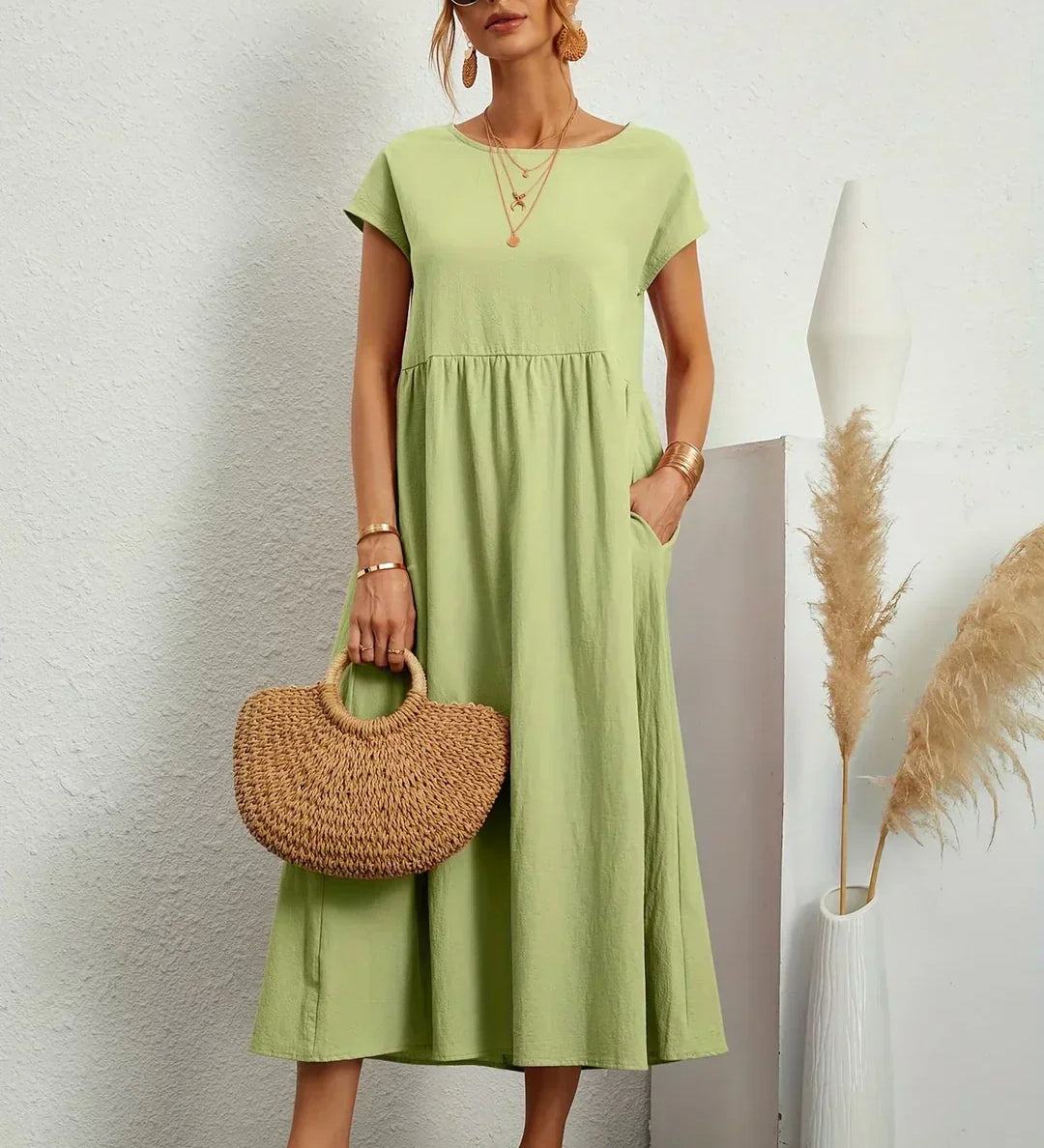 Inés | Vestido Midi de Algodón con Bolsillos