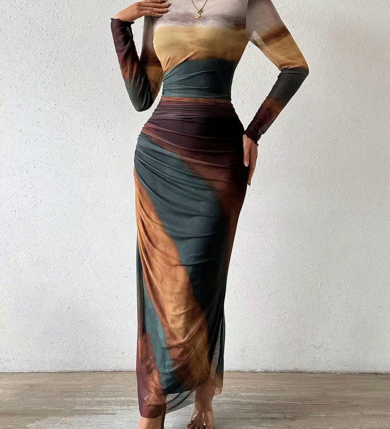 Natalia | Vestido Maxi Bodycon de Manga Larga Impreso y Cómodo