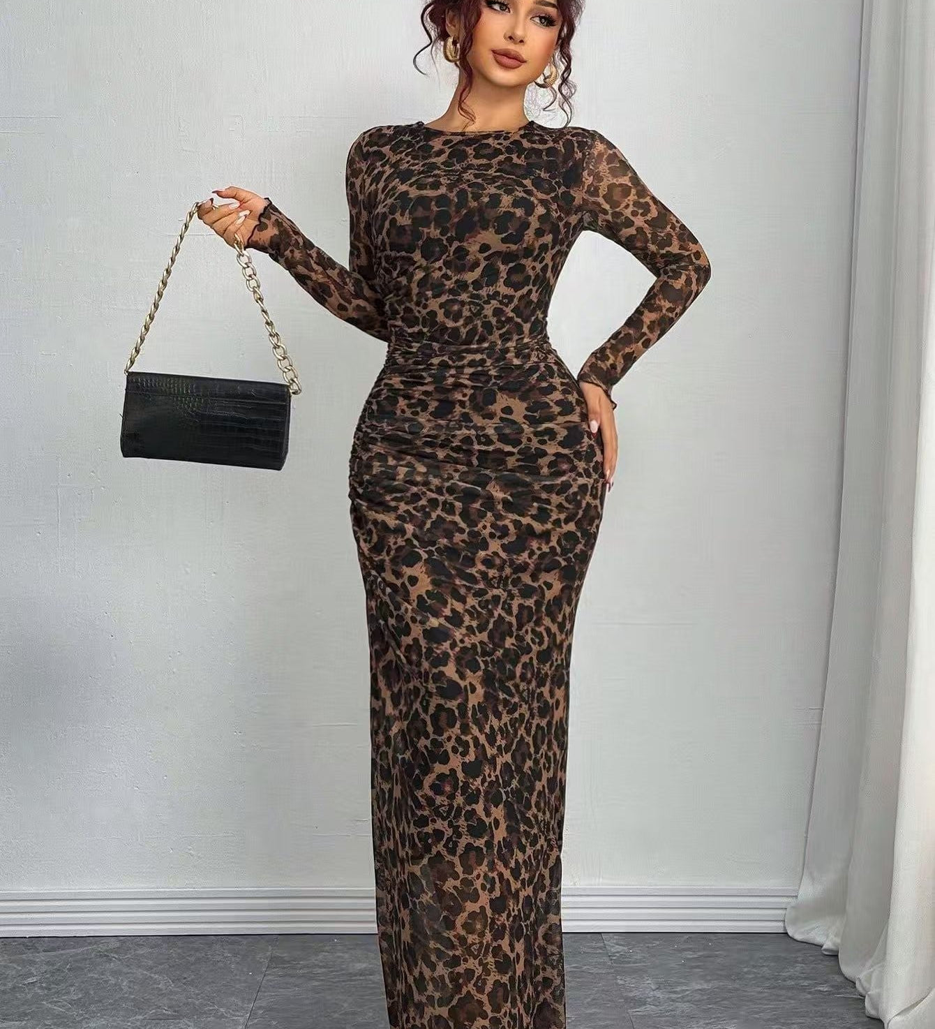 Natalia | Vestido Maxi Bodycon de Manga Larga Impreso y Cómodo